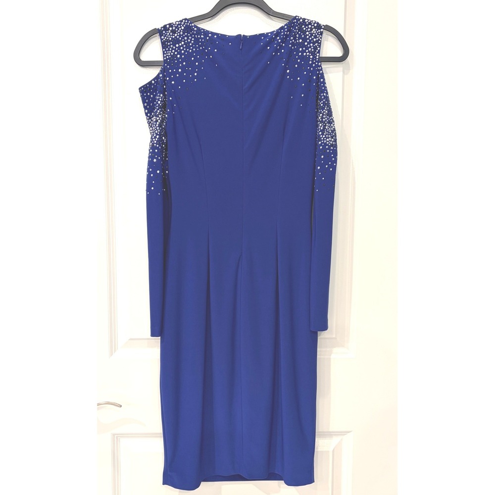 Cache Cold Shoulder Rhinestone Sheath Dress 6 Royal Blue - Picture 6 of 12